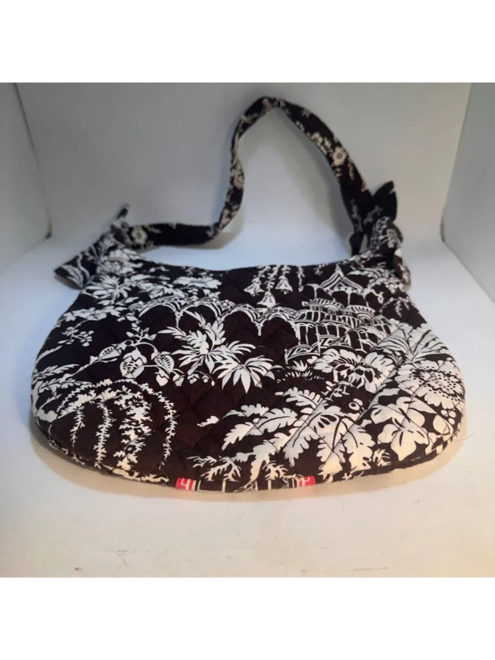 Vera Bradley Imperial Toile Quilted Shoulder Bag Black White Floral Hobo